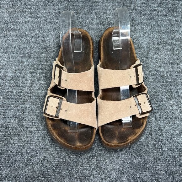 Betula Arizona Sandals Women's Size 8.5 Tan Suede Buckle Strap Slide Flip Flops - Picture 3 of 12